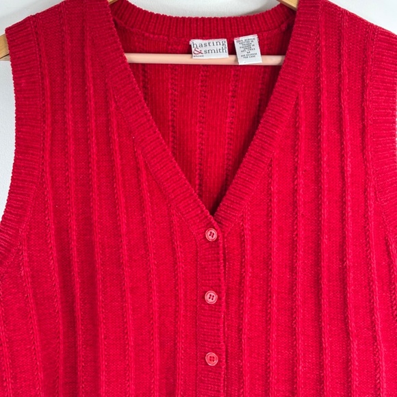 VTG 90s Red Ribbed Sweater Vest M Chenille Granny Retro Academia Preppy Xmas - Picture 2 of 8